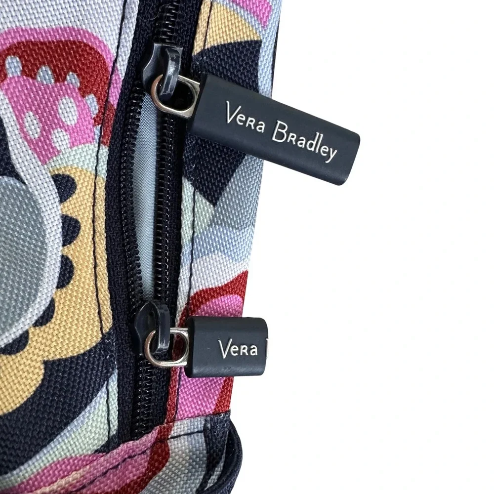 Vera Bradley Floral Paisley Canvas Backpack Pink Navy Grey Multi-Compartment